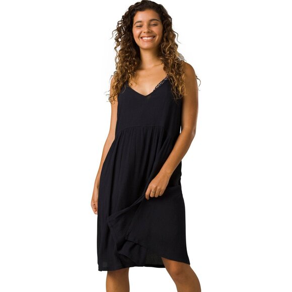 PrAna Cozy Up Korrine Dress Black Womens Small V-Neck Pockets Cinched Waist NWT - Picture 1 of 1